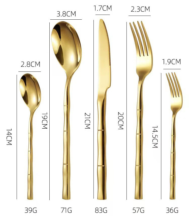 New Product Bamboo Design Handle Bulk Flatware 304  Stainless Steel Cutlery Gold Silverware Set