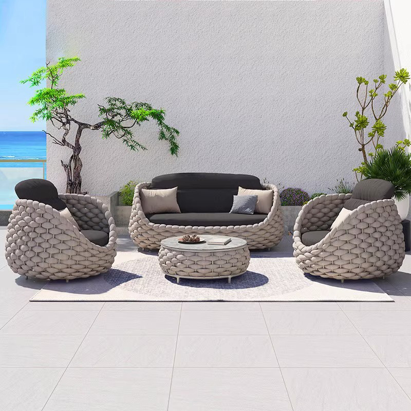 Outdoor rattan furniture manufacture 4 piece patio aluminium garden sofas modular outdoor recliner sofa set