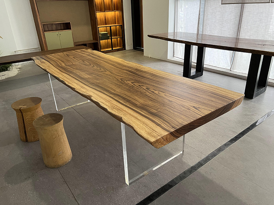 Solid table top timber artistic furniture Zebra woodslab dining table for big family