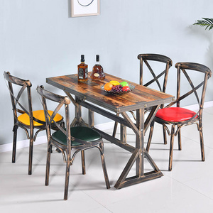 Retro Industrial Restaurant Furniture Wooden Cafe Resaturant Furniture Sets Table and Chairs