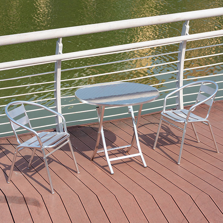 Coffee shop furniture Outdoor Cafe Aluminum table and chair Round Aluminum Table Set with 4 Slat Back Chairs