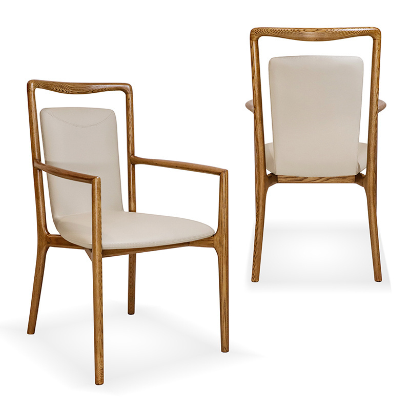 Dining chair ash solid wood hotel chair leather fabric seat restaurant chairs with arm