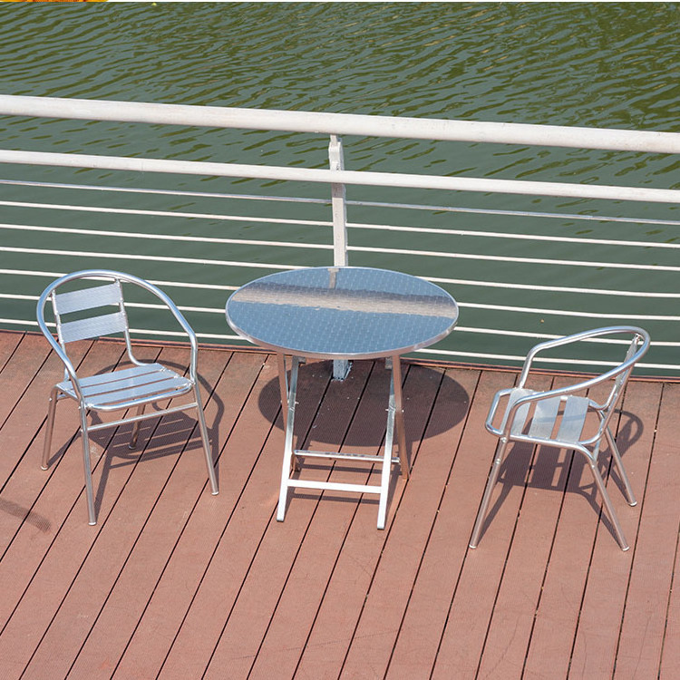 Coffee shop furniture Outdoor Cafe Aluminum table and chair Round Aluminum Table Set with 4 Slat Back Chairs