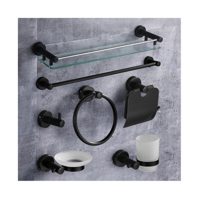 Bathroom Accessories Sus304 Black Bathroom Hardware Set Towel Bar Rack Toilet Paper Holder Robe Hook Stainless Steel Towel Rack