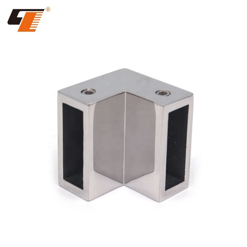 Factory direct selling polished stainless steel 304 bathroom accessories glass connector 90 degree corner block