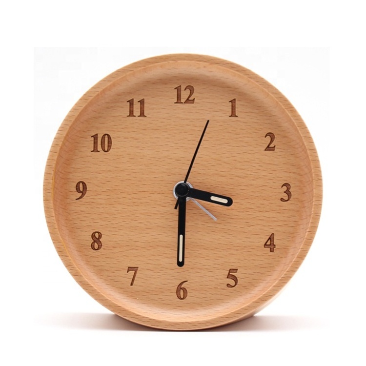 Creative Solid Wood New Small Alarm Clock Nordic Minimalist Style Bedroom Bedside Mute Wooden Desk Clocks Radio Digital Circular