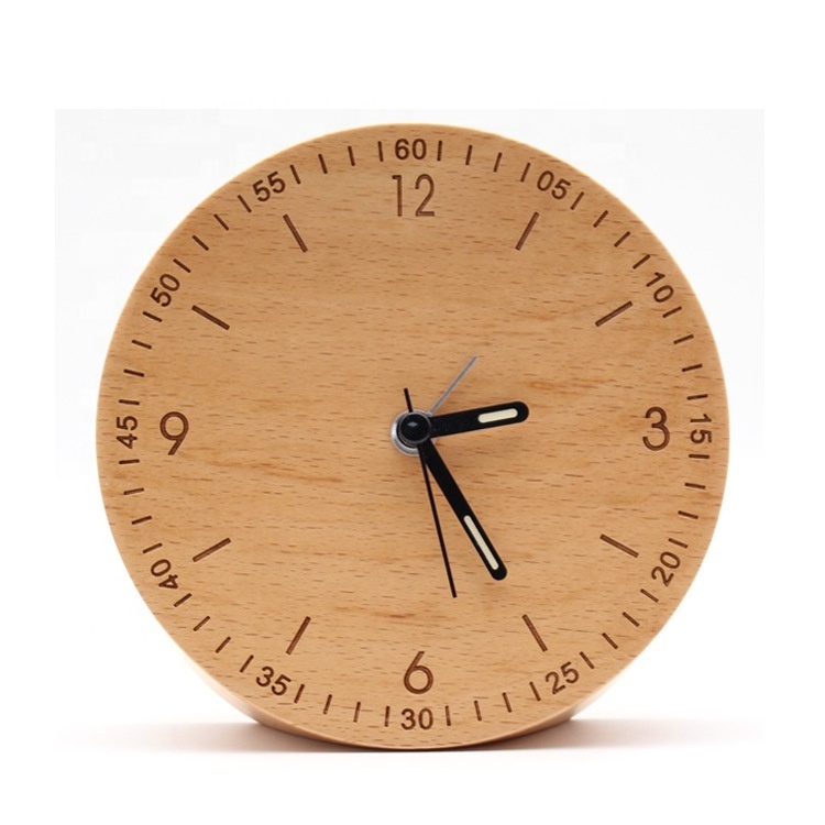 Creative Solid Wood New Small Alarm Clock Nordic Minimalist Style Bedroom Bedside Mute Wooden Desk Clocks Radio Digital Circular