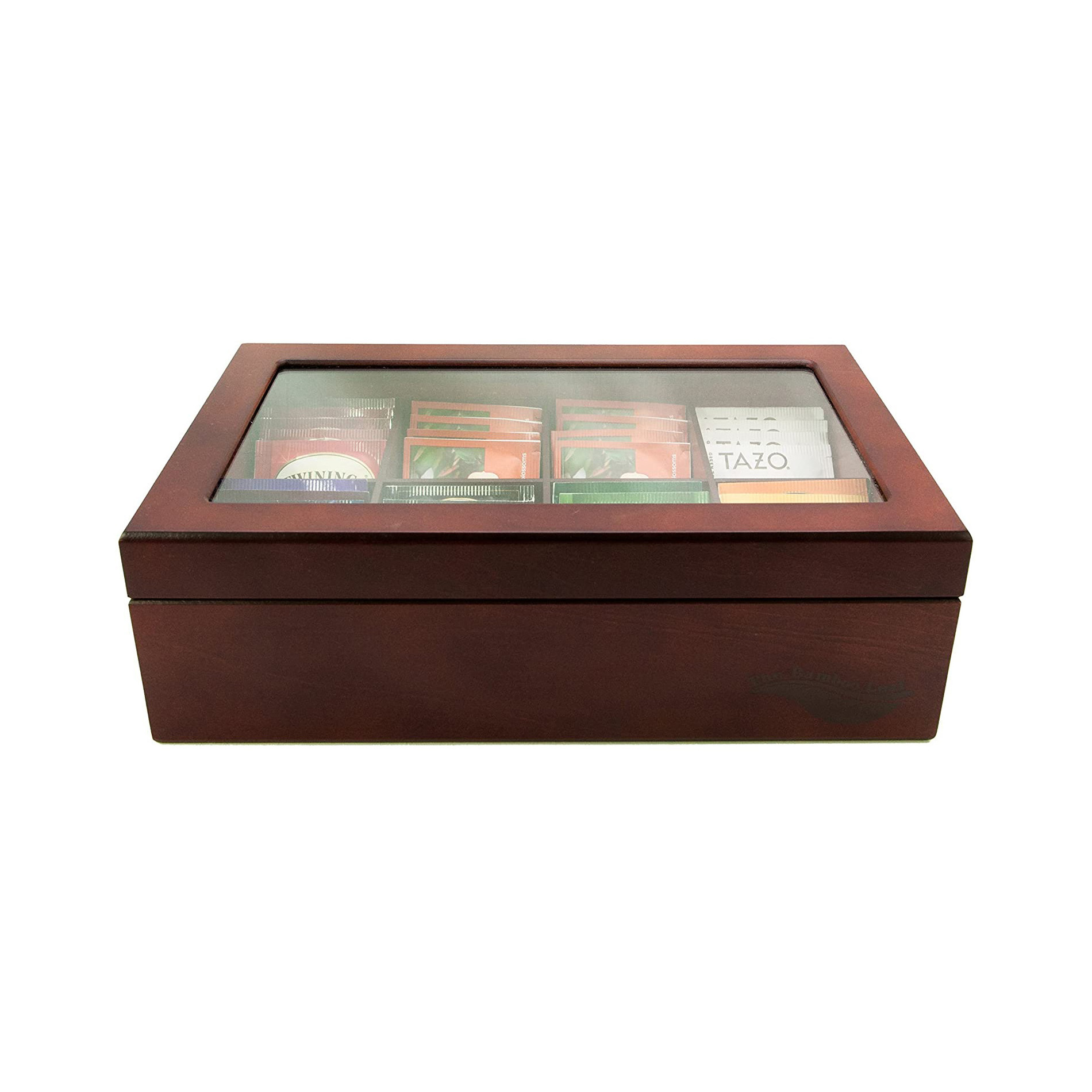 red Solid Wood Multi-Grid Transparent Flip Display Wooden Tea Box