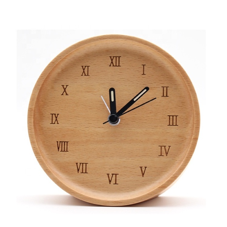 Creative Solid Wood New Small Alarm Clock Nordic Minimalist Style Bedroom Bedside Mute Wooden Desk Clocks Radio Digital Circular