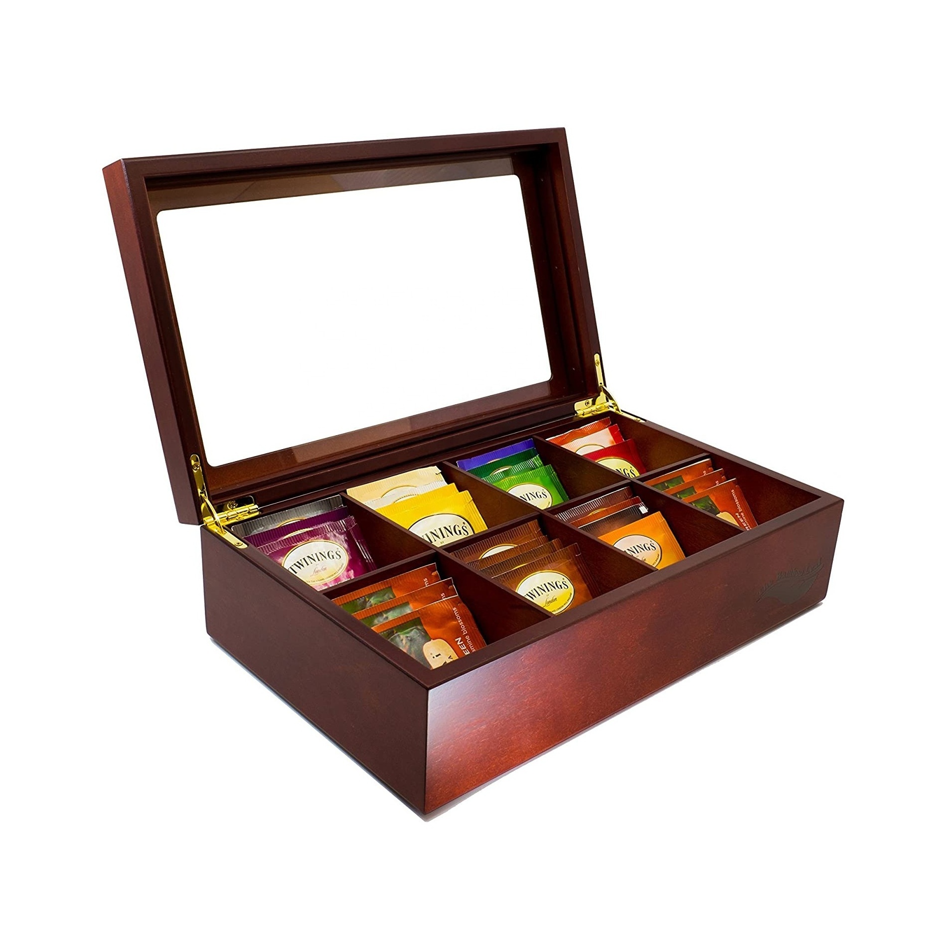 red Solid Wood Multi-Grid Transparent Flip Display Wooden Tea Box