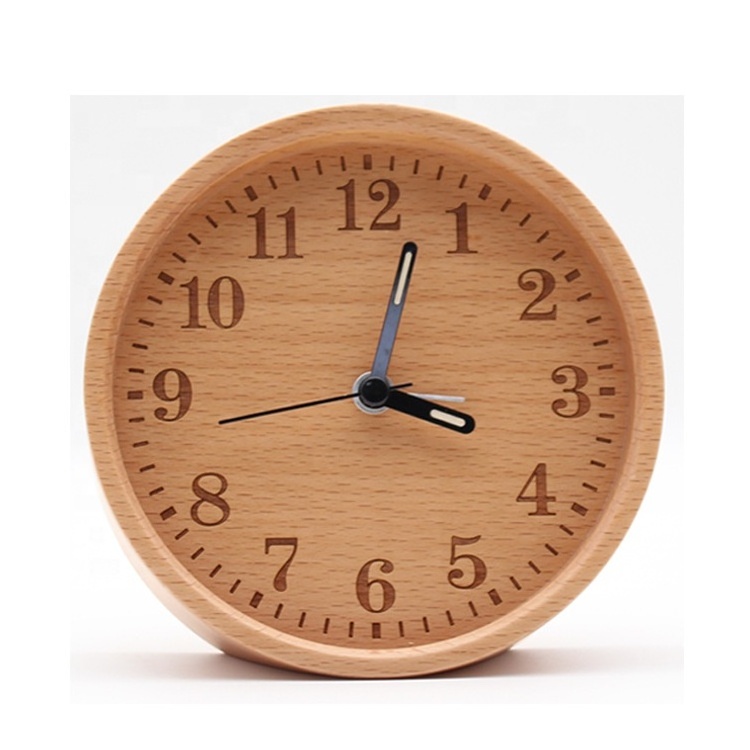 Creative Solid Wood New Small Alarm Clock Nordic Minimalist Style Bedroom Bedside Mute Wooden Desk Clocks Radio Digital Circular