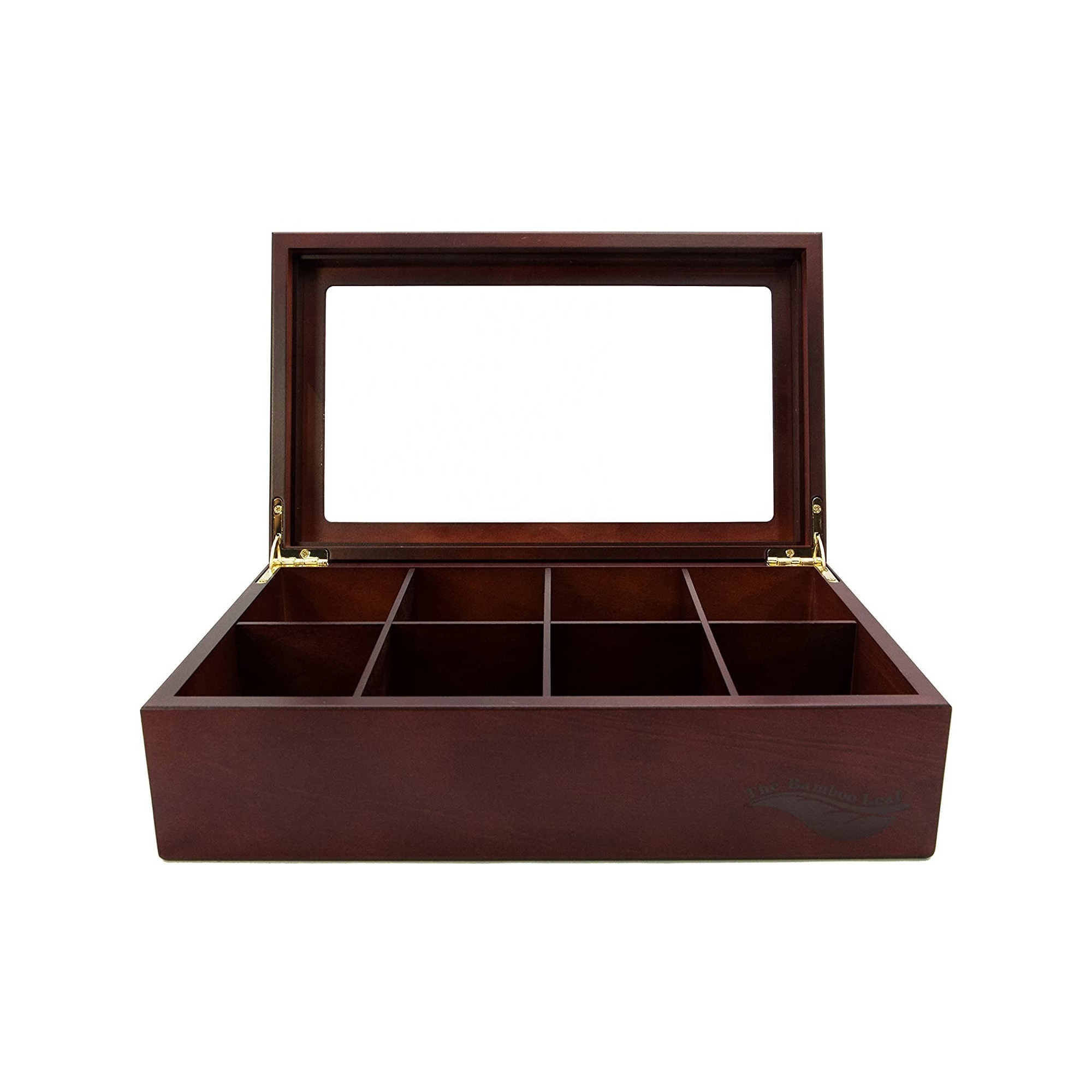 red Solid Wood Multi-Grid Transparent Flip Display Wooden Tea Box