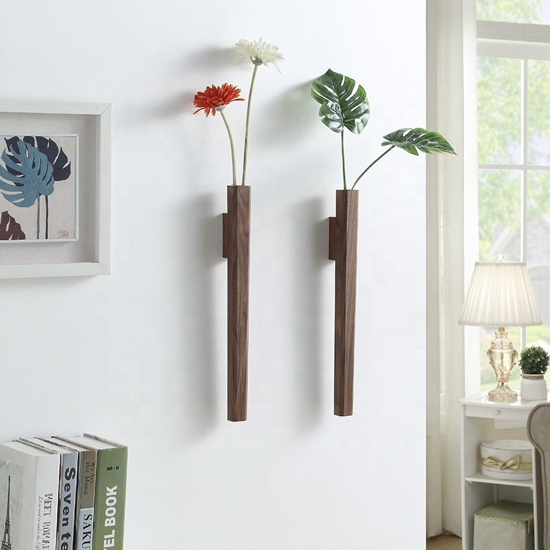 Japanese Living Room Wall Hanging Vase Europe Wall Decoration Light Luxury Solid Wood Flower Decoration