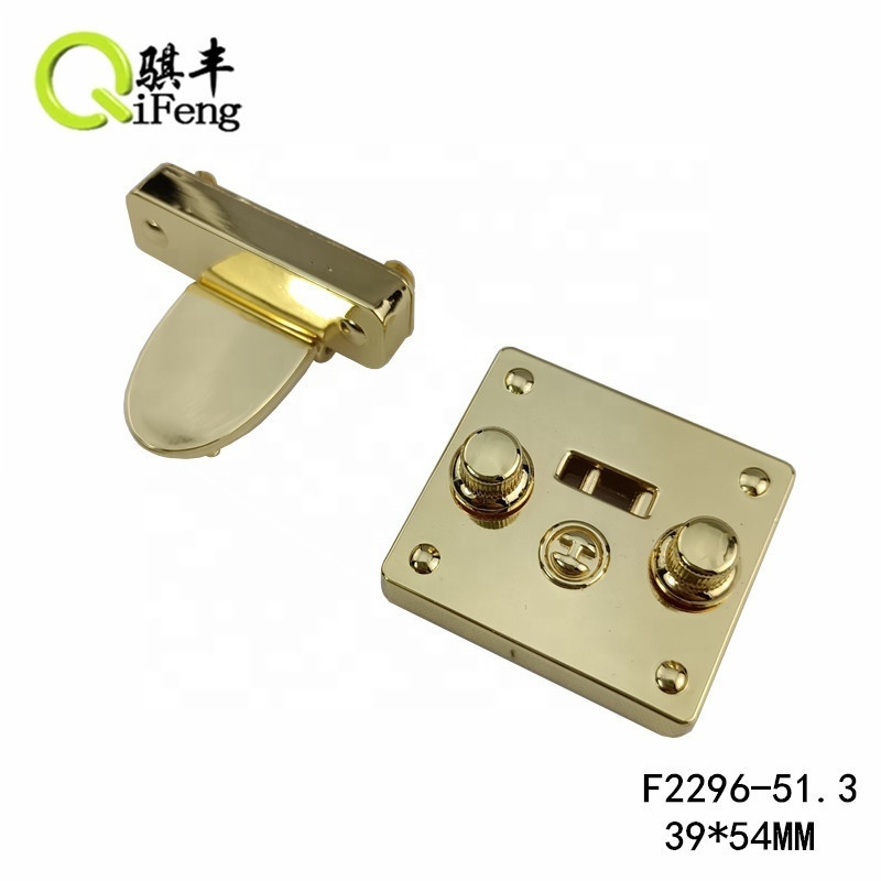 QIFENG factory Metal Push Lock Logo Color Custom Closures Bag Twist Locks Custom Design Press Handbag Lock Hardware fittings