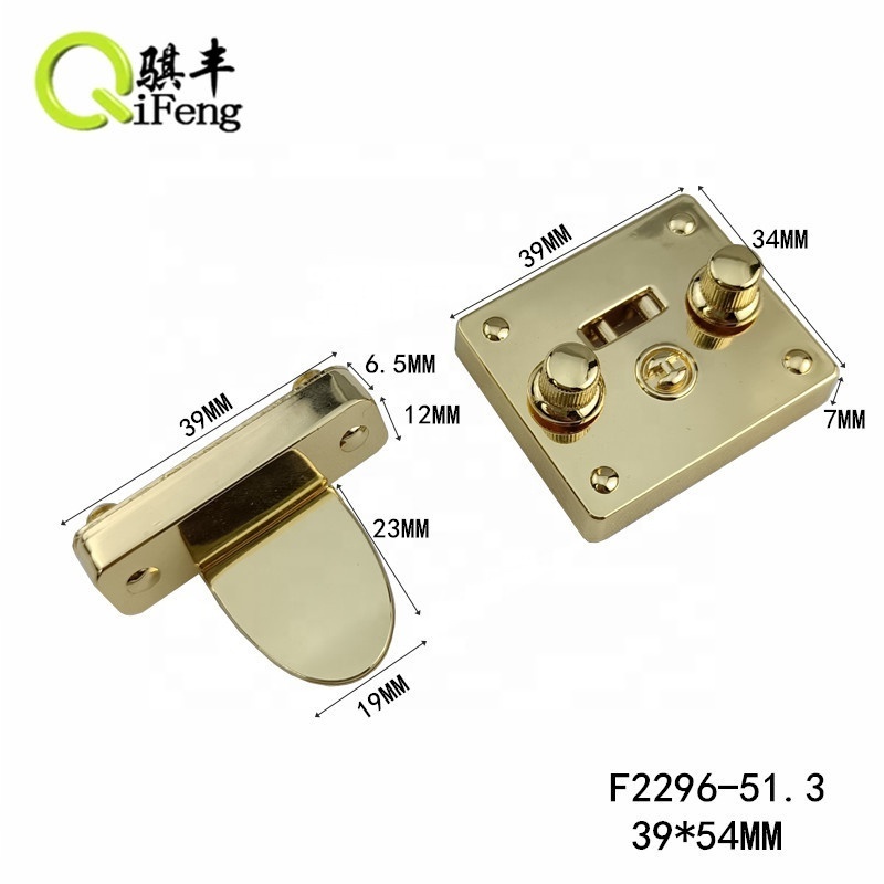 QIFENG factory Metal Push Lock Logo Color Custom Closures Bag Twist Locks Custom Design Press Handbag Lock Hardware fittings