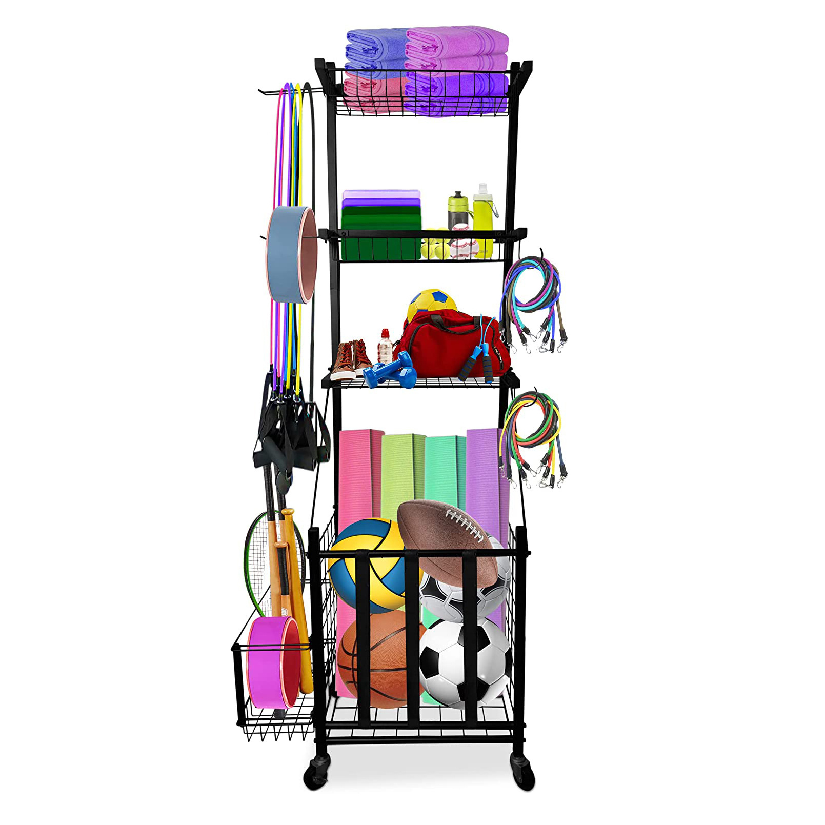 Sports Rack Equipment Storage For Garage Of Ball Storage Garage Organizer With Basket And Hooks In Indoor/outdoor