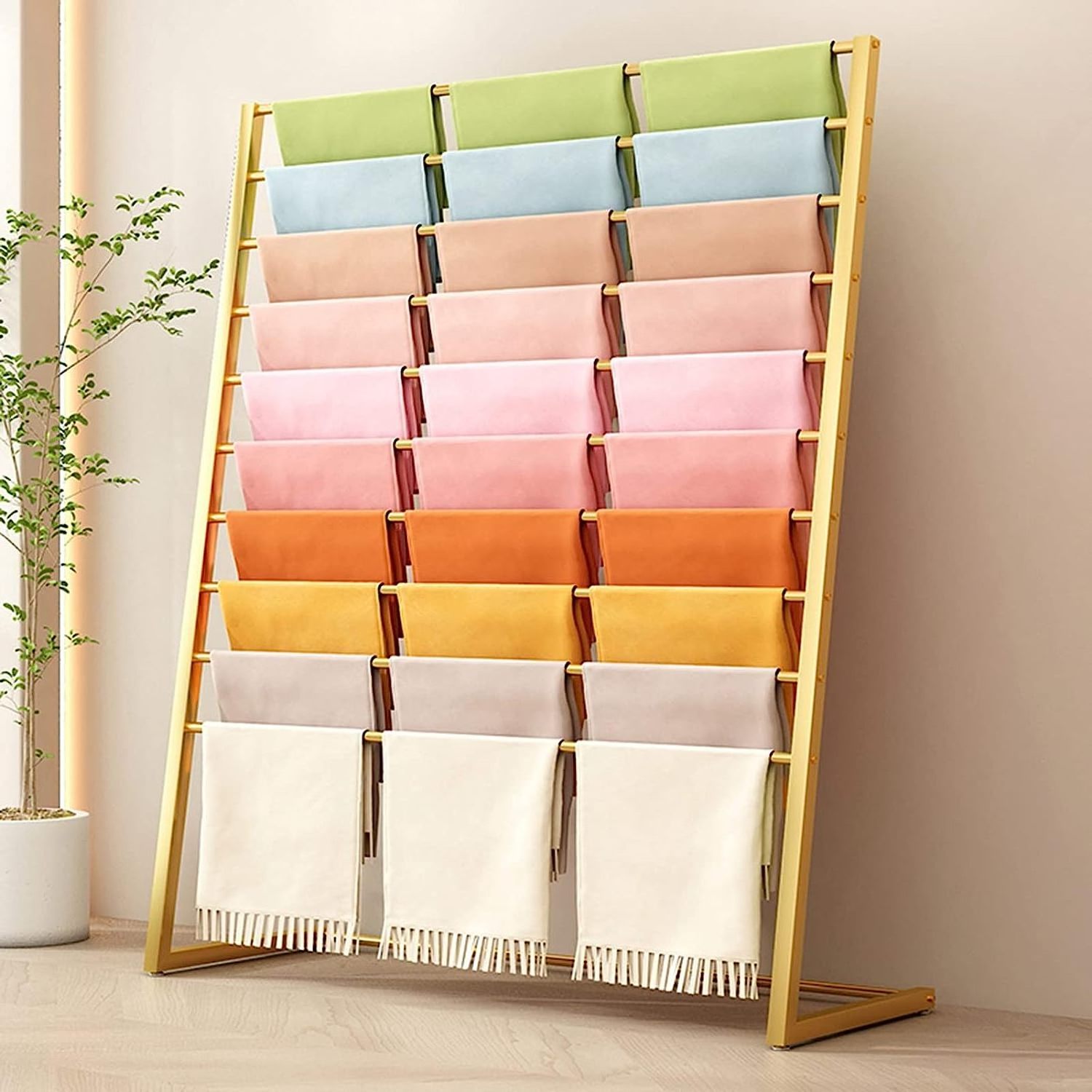 Luxury Floor Gold Clothing Rack Metal Scarves Hanger Round Silk Scarf Holder Display Hanger Rack Garment Rack