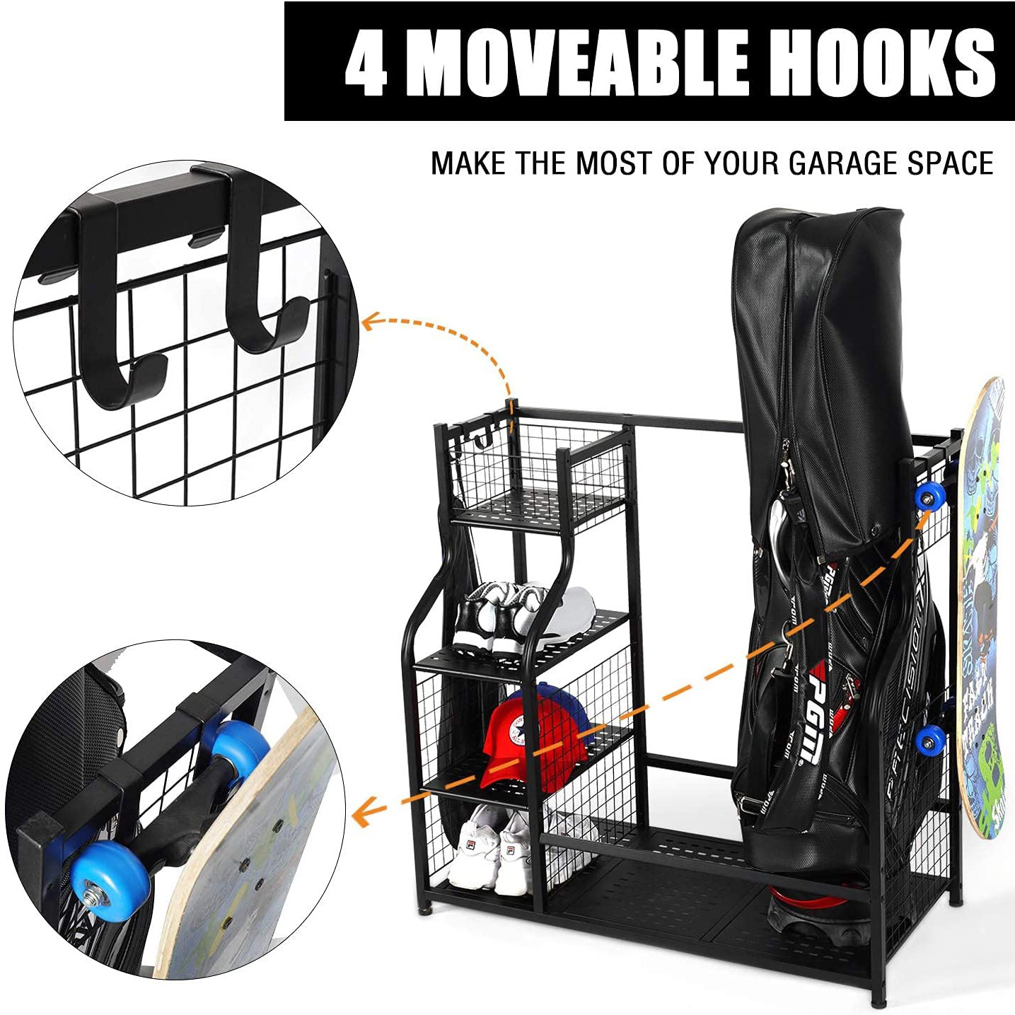 High Quality Garage Sports Equipment Golf Bag Storage Rack Golf Club Hat Gloves Accessories Display Stand