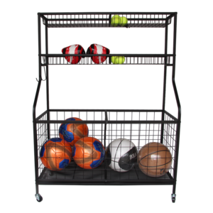 Metal Garage Sports Equipment Organizer,Ball Storage Cart Rack,Sports Gear Basketball Storage With Baskets And Hooks