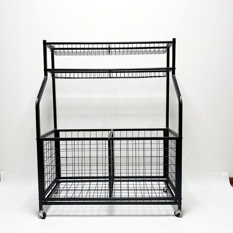 Metal Garage Sports Equipment Organizer,Ball Storage Cart Rack,Sports Gear Basketball Storage With Baskets And Hooks