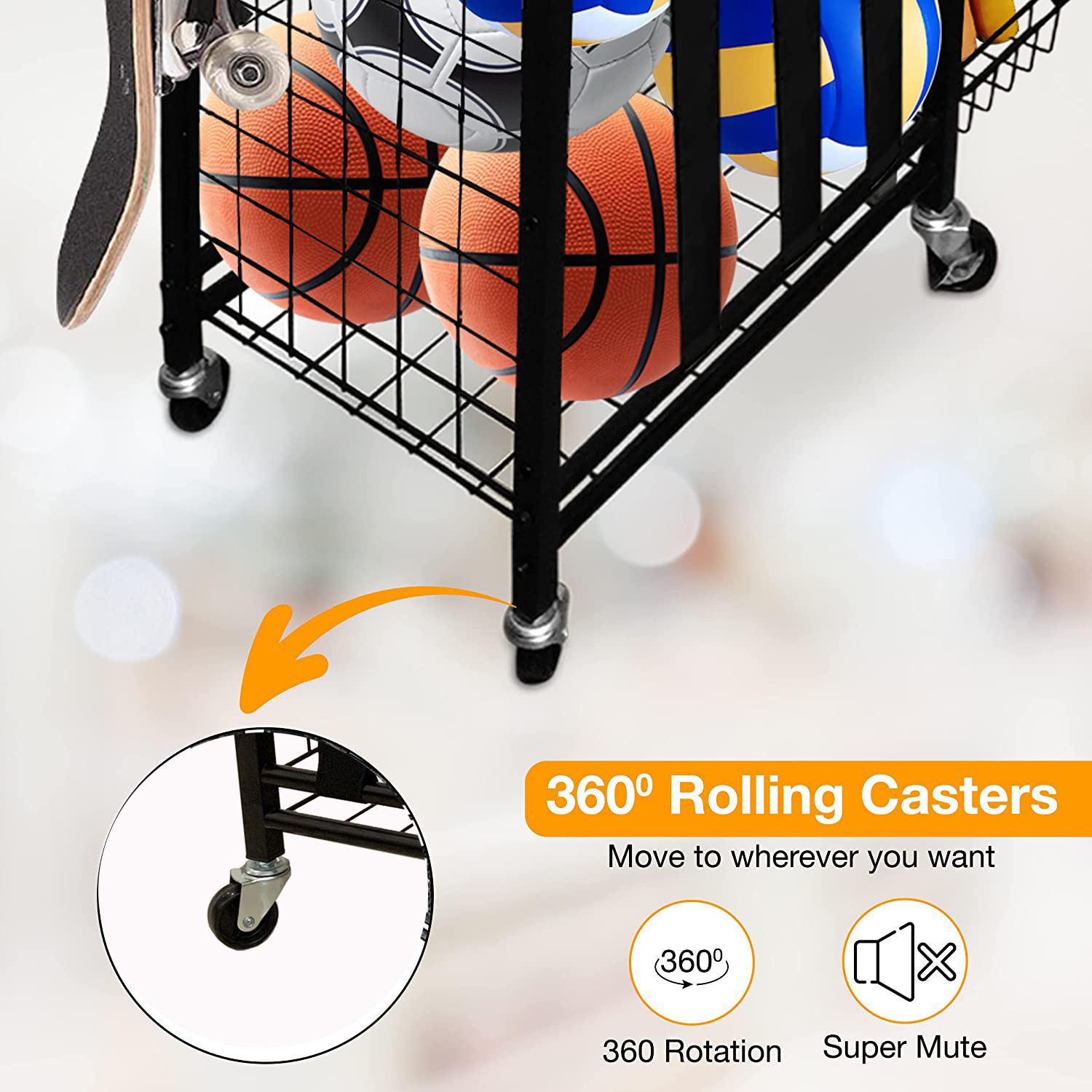 Sports Rack Equipment Storage For Garage Of Ball Storage Garage Organizer With Basket And Hooks In Indoor/outdoor