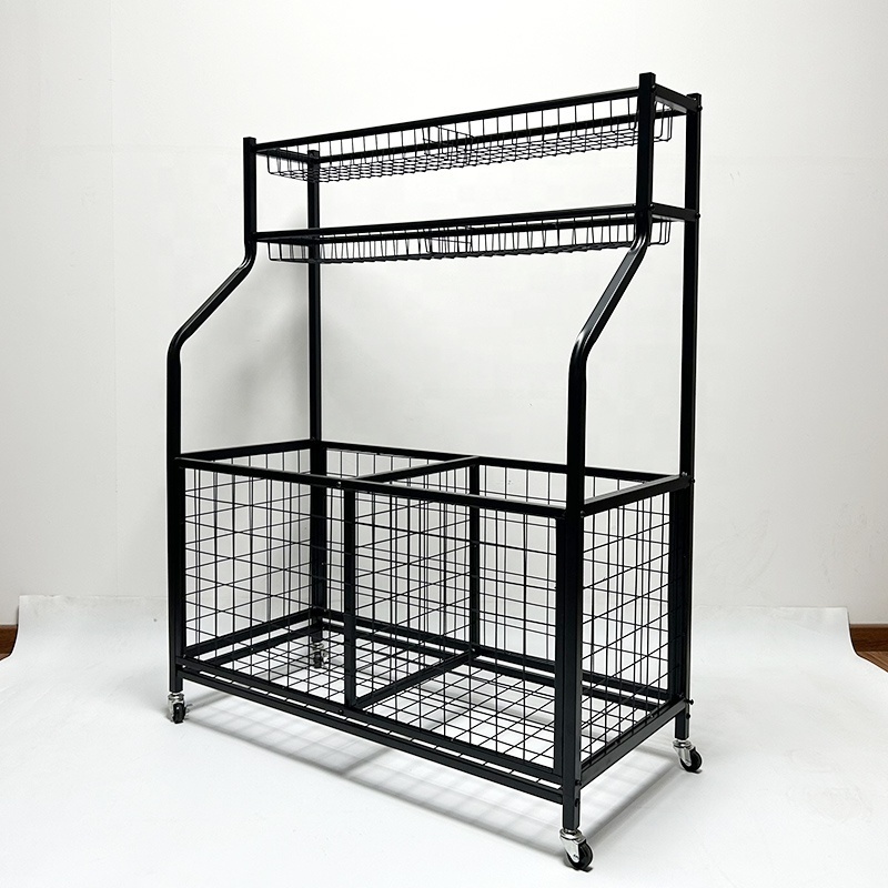 Metal Garage Sports Equipment Organizer,Ball Storage Cart Rack,Sports Gear Basketball Storage With Baskets And Hooks