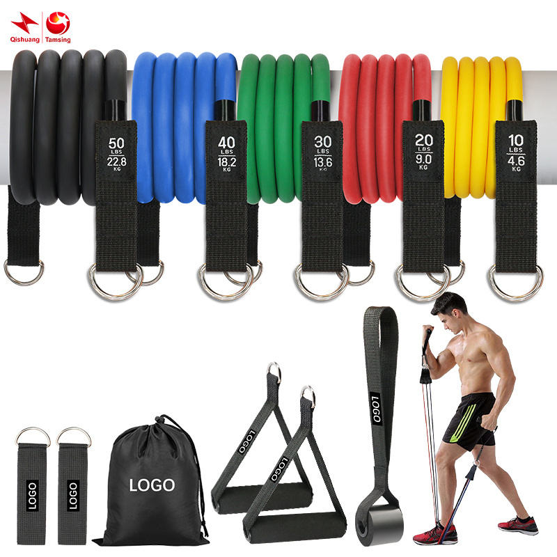 Adjustable Bodybuilding Training Bar Rubber Exercise Resistance Band Tube Elastic Pull Rope With Training Bar