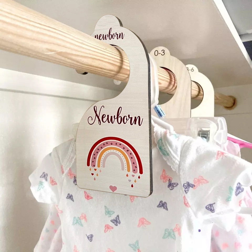 Printable Boho Rainbow Nursery Clothes Organizers Size Newborn Gift Hanger Wooden Sign Baby Closet Wardrobe Dividers