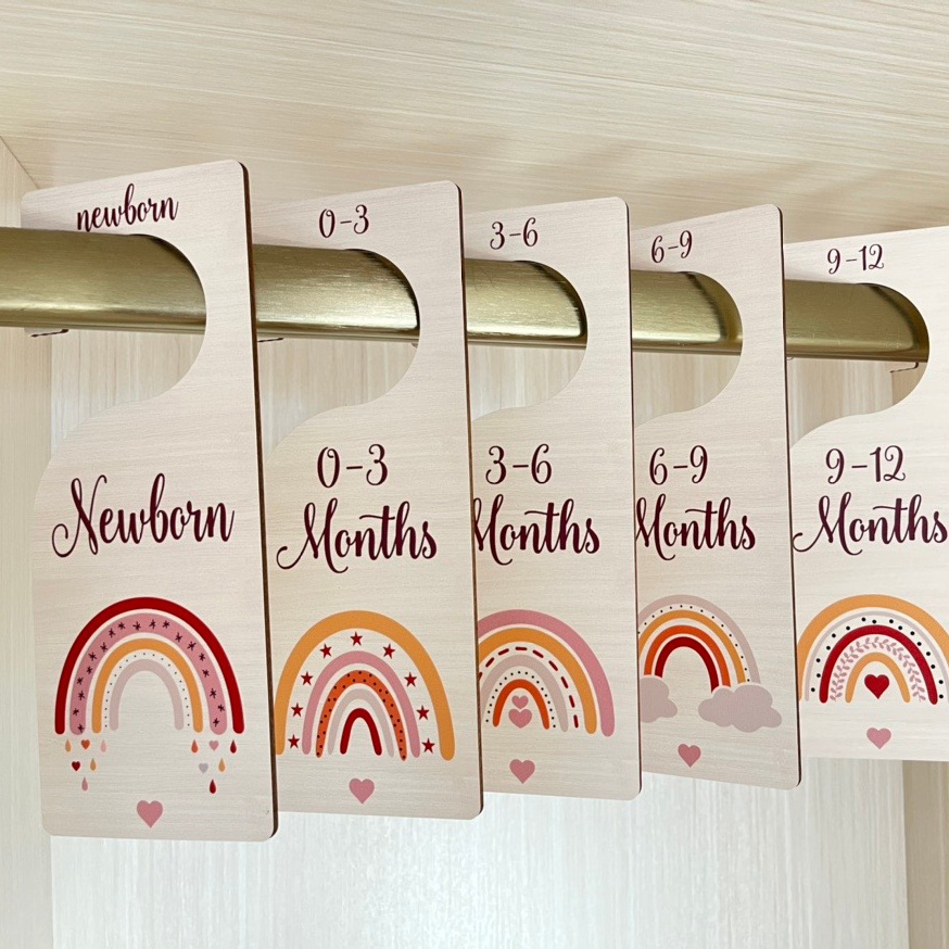 Printable Boho Rainbow Nursery Clothes Organizers Size Newborn Gift Hanger Wooden Sign Baby Closet Wardrobe Dividers