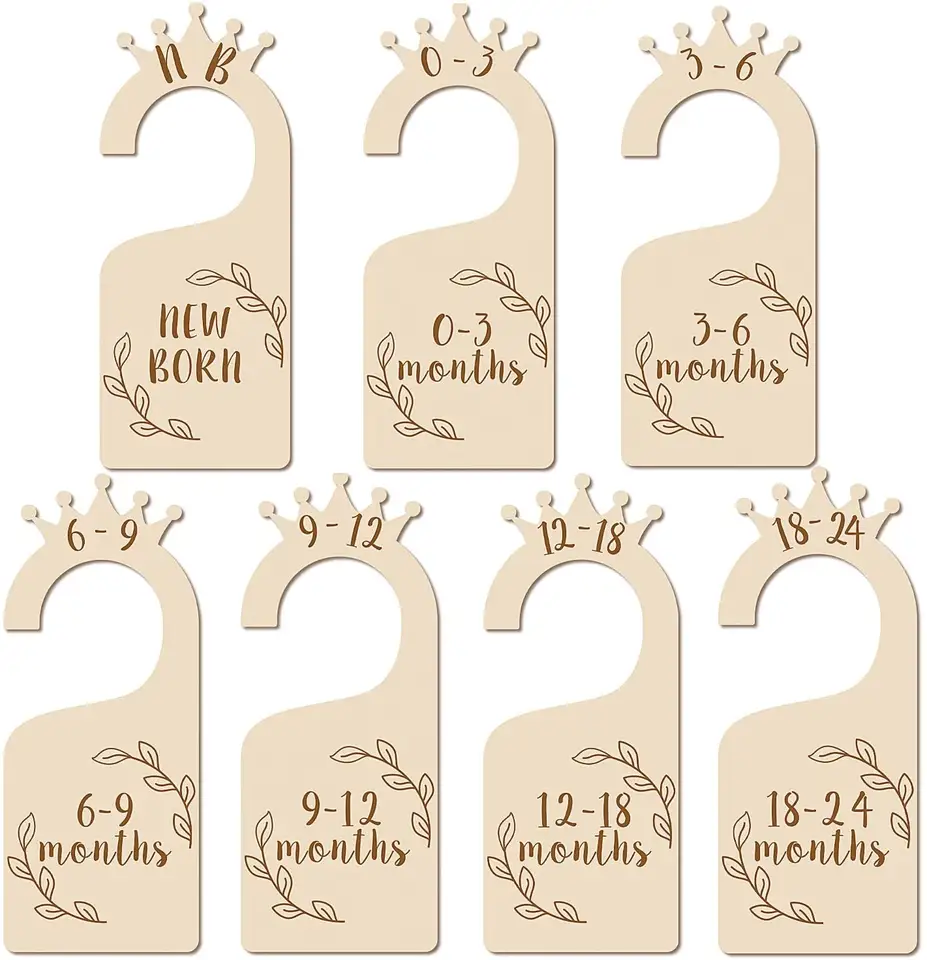 Set of 7 from Newborn to 24 Month Baby Closet Organizers Premium Wood Baby Closet Dividers