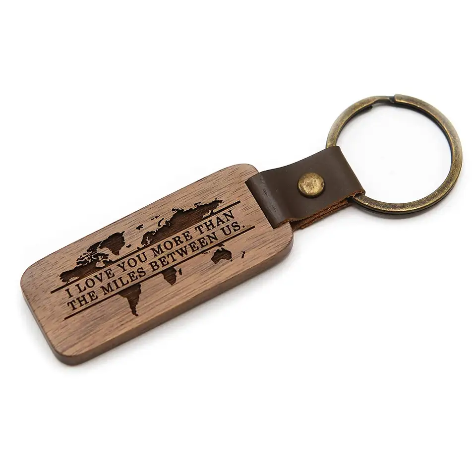 Wholesale Custom Shape Plain Accessories Engraving Logo Wooden Keyring Surfboard Blank Wood Keychain