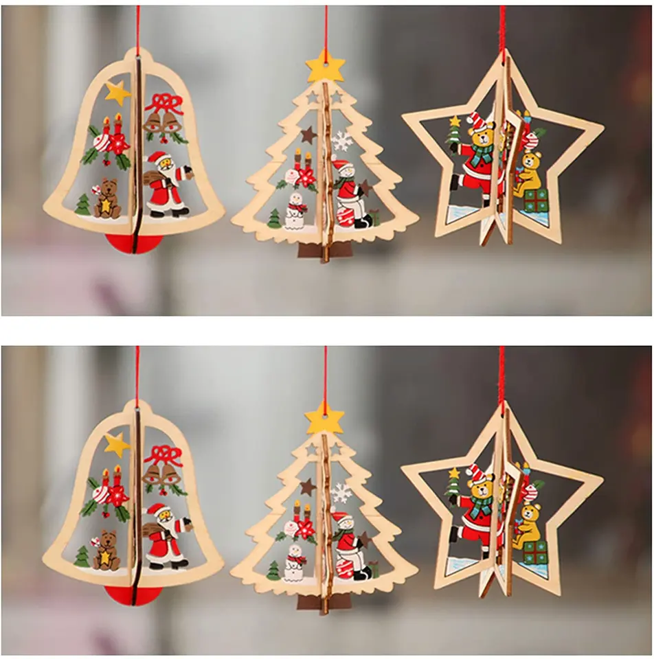 3D  Wood Hanging Ornaments Christmas Tree Decoration Craft For Children Christmas Accessories