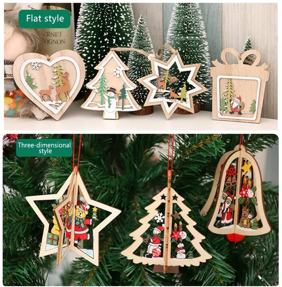 3D  Wood Hanging Ornaments Christmas Tree Decoration Craft For Children Christmas Accessories