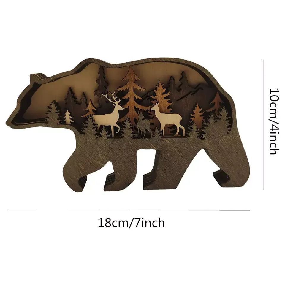 3D Farm Bear Decor Wooden Forest Animal Statues Wall Art for Cabin Farmhouse Room Wall Decor