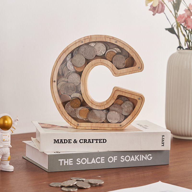 Large Wooden Letter Coin Personalized Piggy Bank for Boys Girls Kids Toddler Adults Money Bank Best Gift for Friends