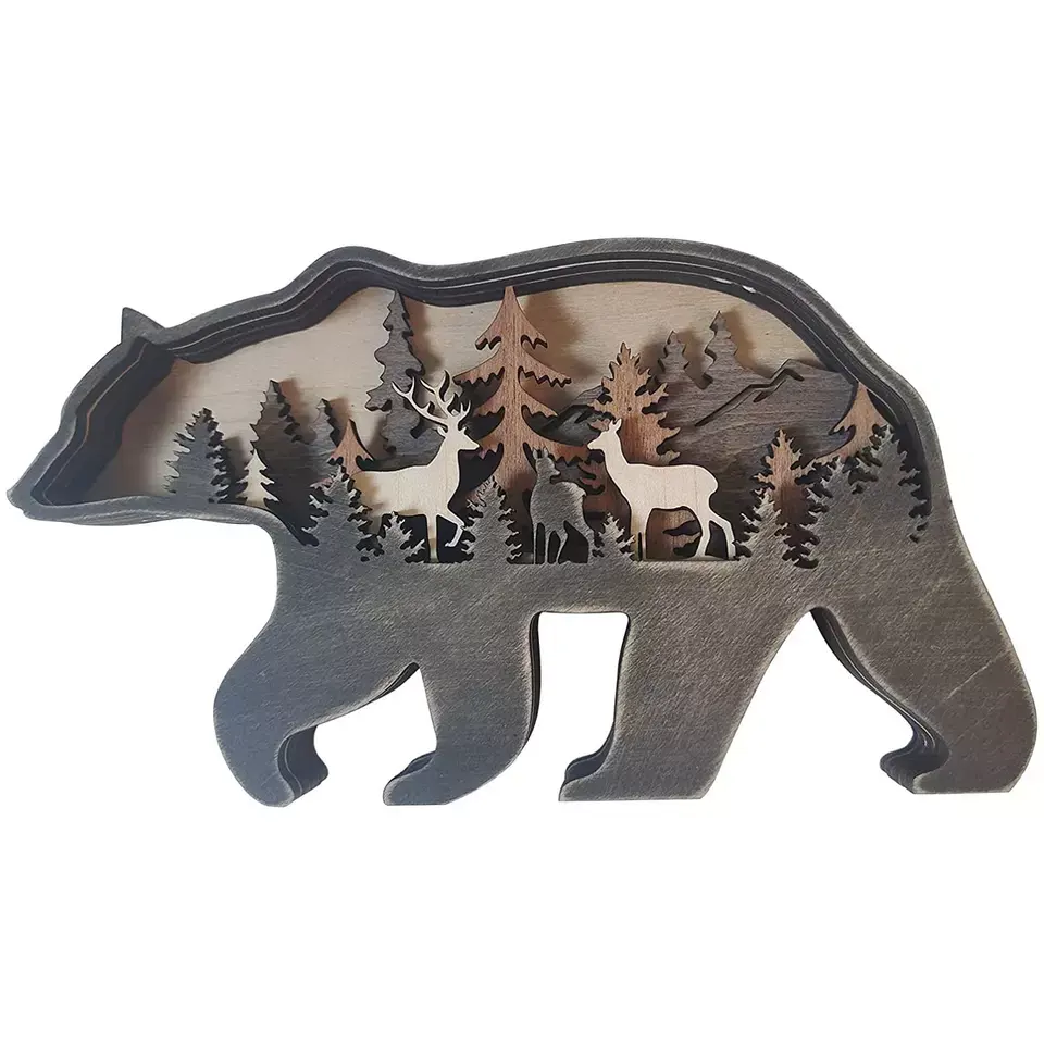 3D Farm Bear Decor Wooden Forest Animal Statues Wall Art for Cabin Farmhouse Room Wall Decor