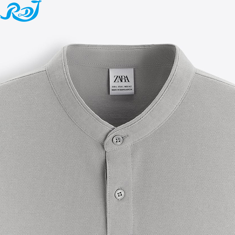 Band Collar Front Closure With Buttons Custom Mandarin Collar Cotton Polo T Shirt For Men