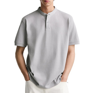 Band Collar Front Closure With Buttons Custom Mandarin Collar Cotton Polo T Shirt For Men