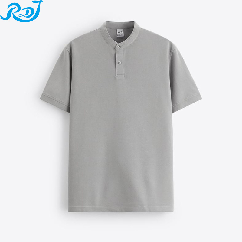 Band Collar Front Closure With Buttons Custom Mandarin Collar Cotton Polo T Shirt For Men