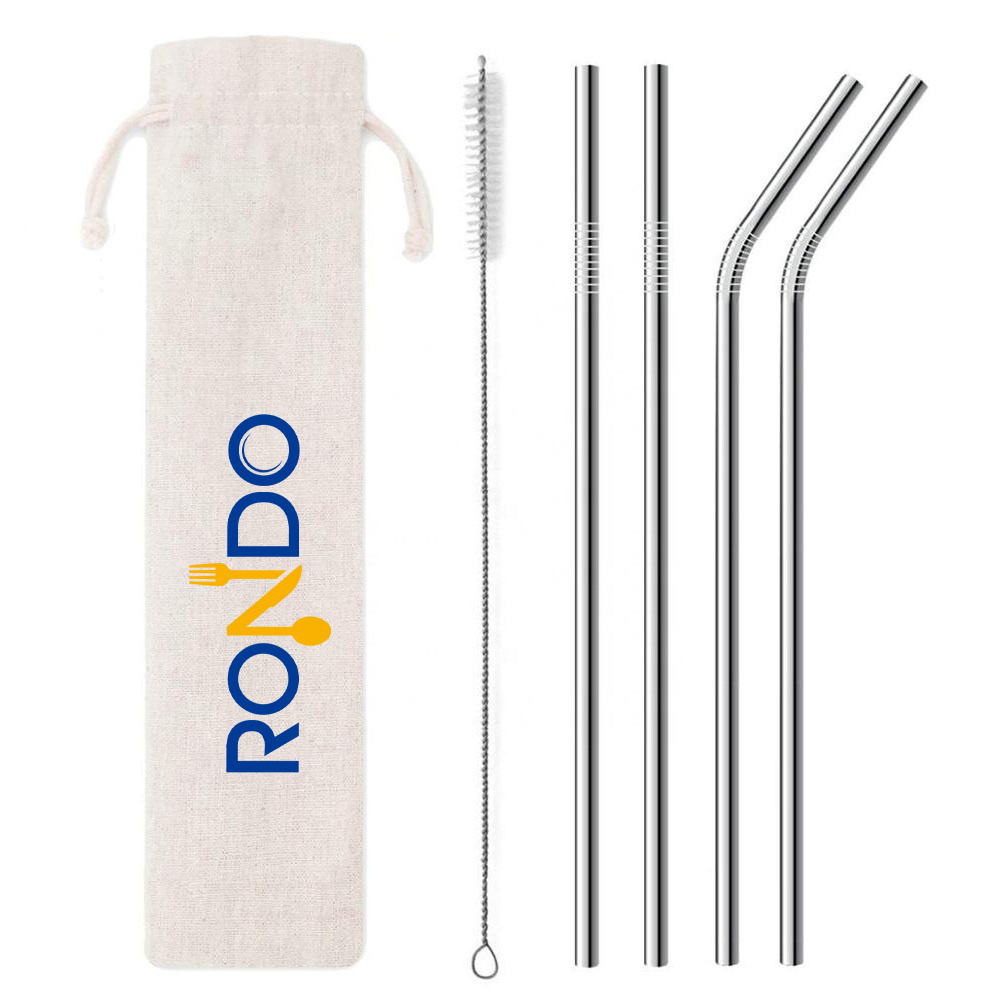 Wholesale straw with lid Custom Reusable Cocktail 6/10/8MM for 40OZ tumbler Stainless Steel Metal Straws Set With Pouch