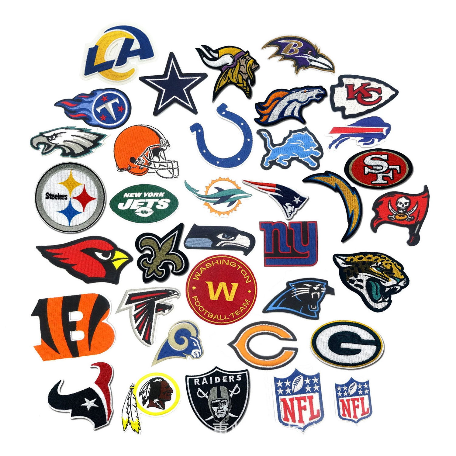 American football NFL League Rugby Team Logo Embroidered Cloth Heat Press patches Back Adhesive Sports Iron on Cloth Patch