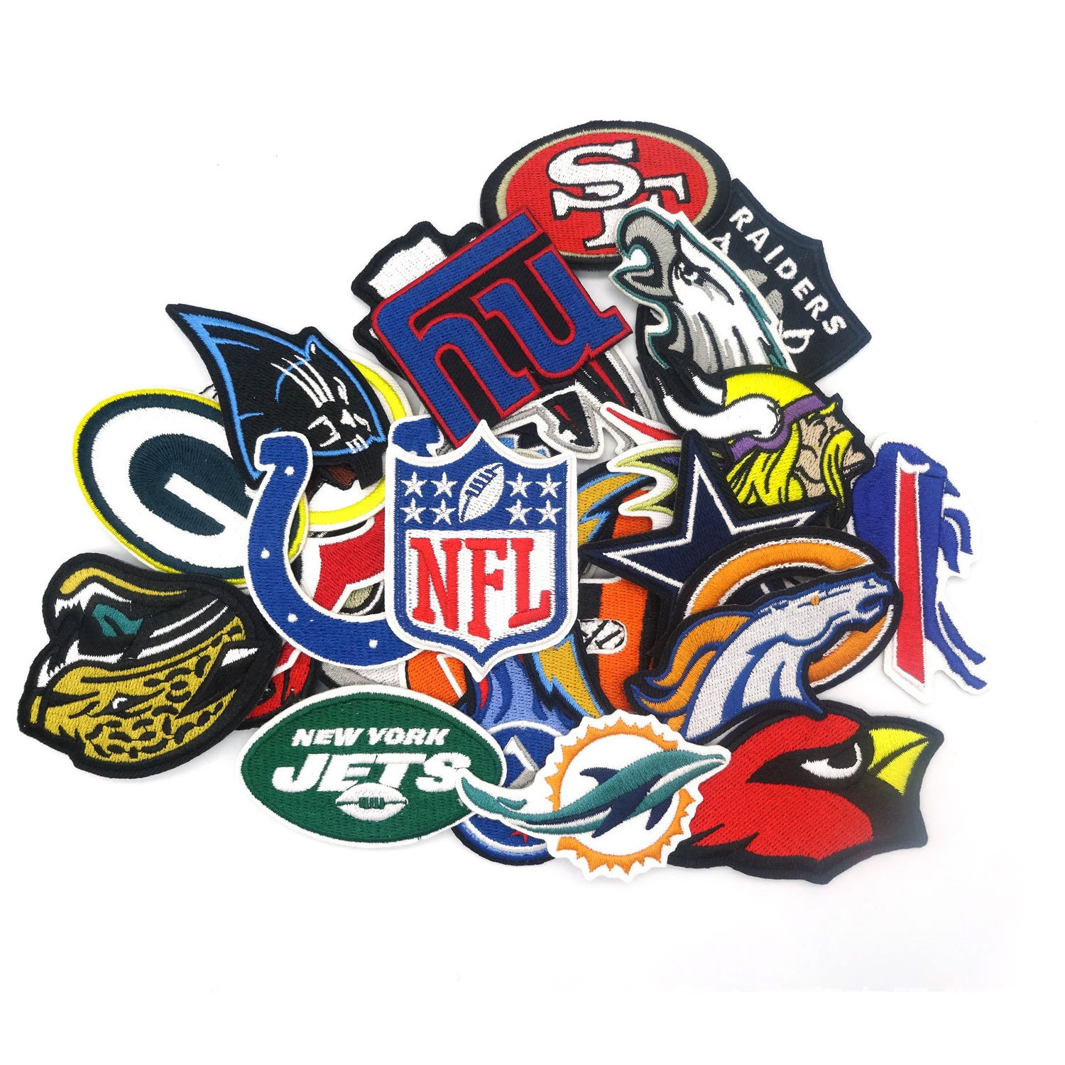 American football NFL League Rugby Team Logo Embroidered Cloth Heat Press patches Back Adhesive Sports Iron on Cloth Patch