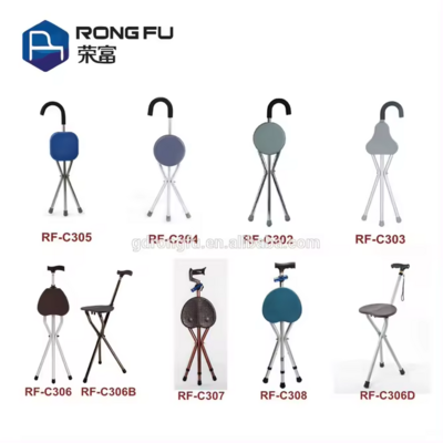 Custom Aluminum Alloy Portable Folding Walking Sticks Cane With Seat Adjustable Elderly Crutch Chair