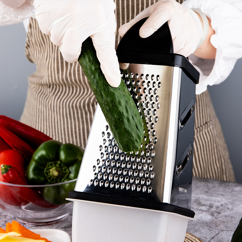 4 Sides Multifunctional Box Grater Cheese Zester Cheese Vegetable Grater With Container