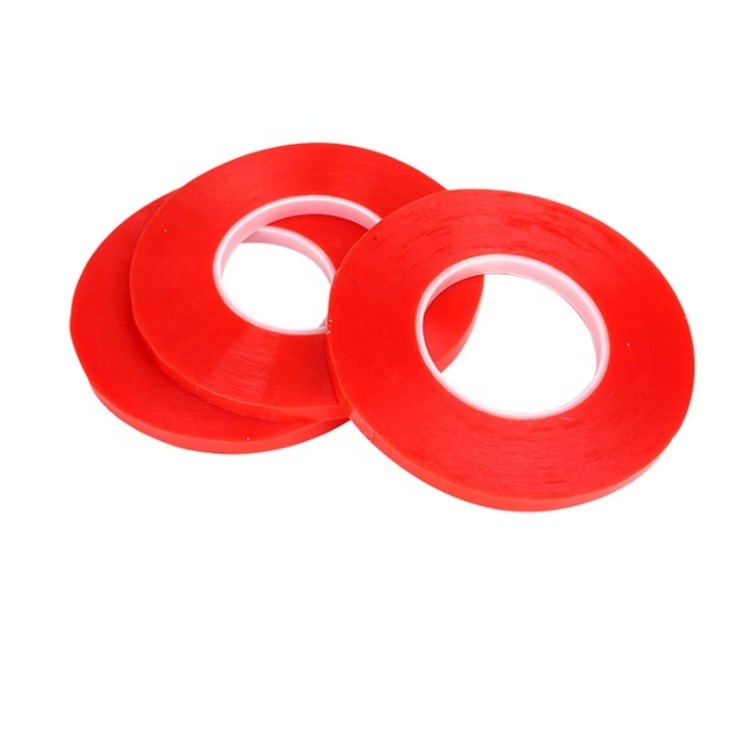 8 MM Width 25 M Length Heat Resistant Clear Double Side Strong High Adhesion Double Sided Tape Red Liner for phone