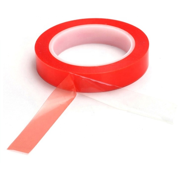 8 MM Width 25 M Length Heat Resistant Clear Double Side Strong High Adhesion Double Sided Tape Red Liner for phone