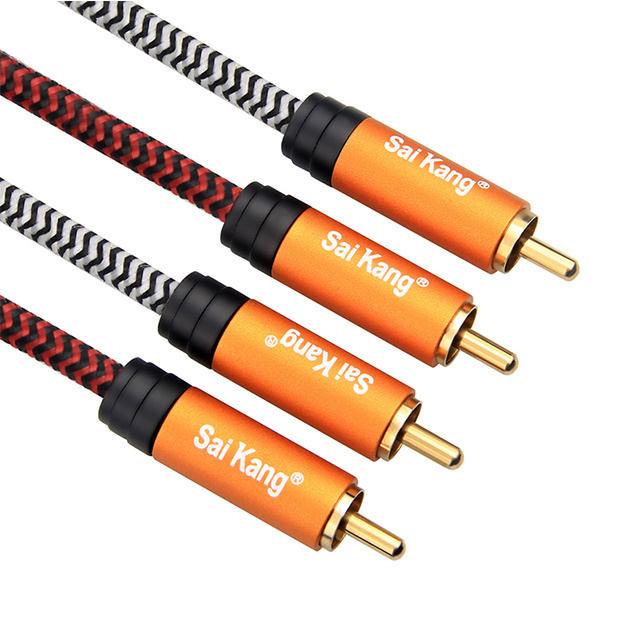 High quality RCA Audio Cable 2 RCA to 2 RCA 24K Gold Plated Oxygen Free Shielded Male To Male Audio Cable Pro Series