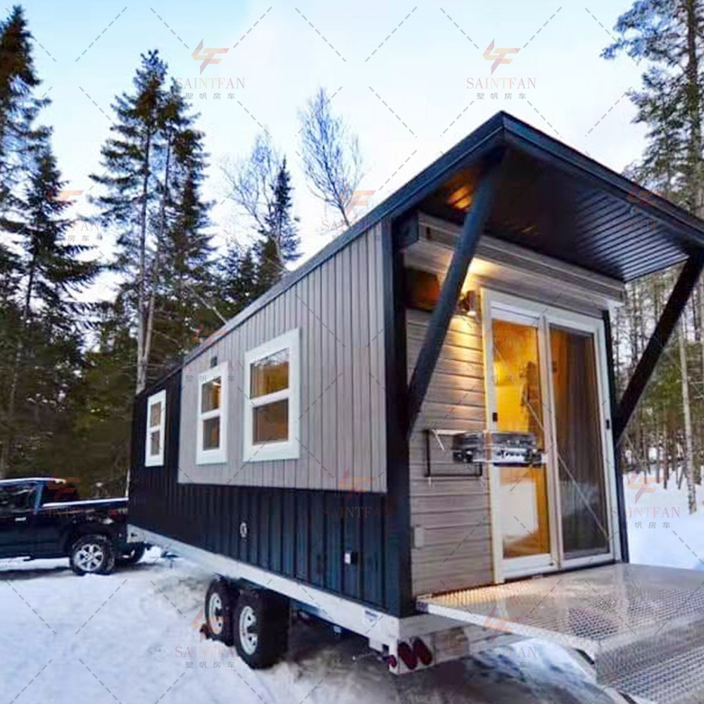 Prefabricated modern Australian New Zealand American design mobile Small house Cabin wheel trailer Wooden small house kit