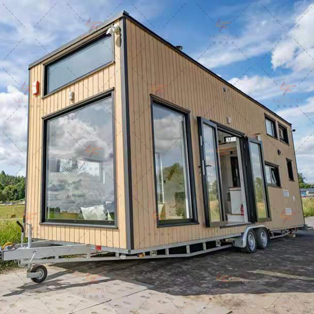 Prefabricated modern Australian New Zealand American design mobile Small house Cabin wheel trailer Wooden small house kit