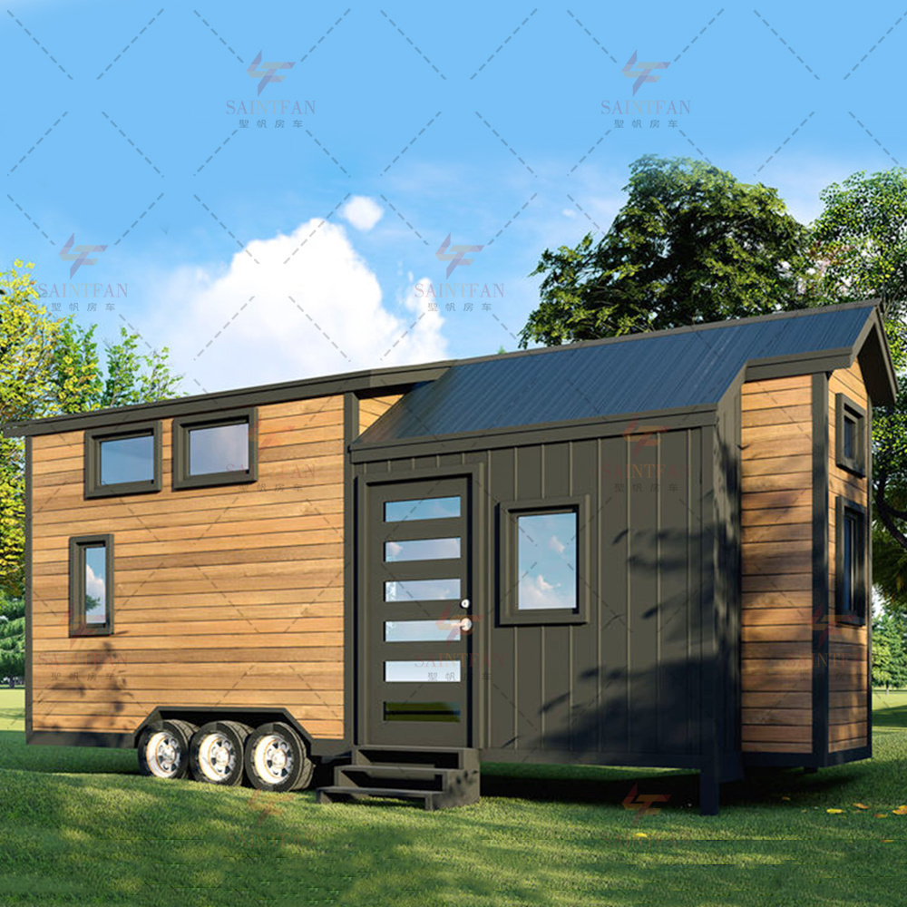 Prefabricated wooden mini sandwich panel modular small house with movable chalet wheels